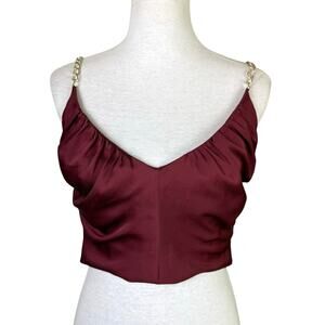ZARA Burgundy Maroon Satin Chain Strap Crop Tank Top